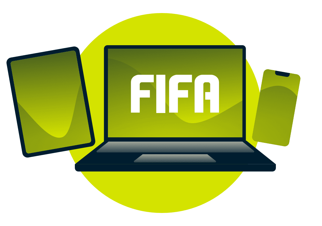 FIFA logosu i&ccedil;eren &ccedil;eşitli cihazlar.